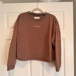 Calvin Klein Jeans Mauve-Brown Cropped Crewneck Sweatshirt